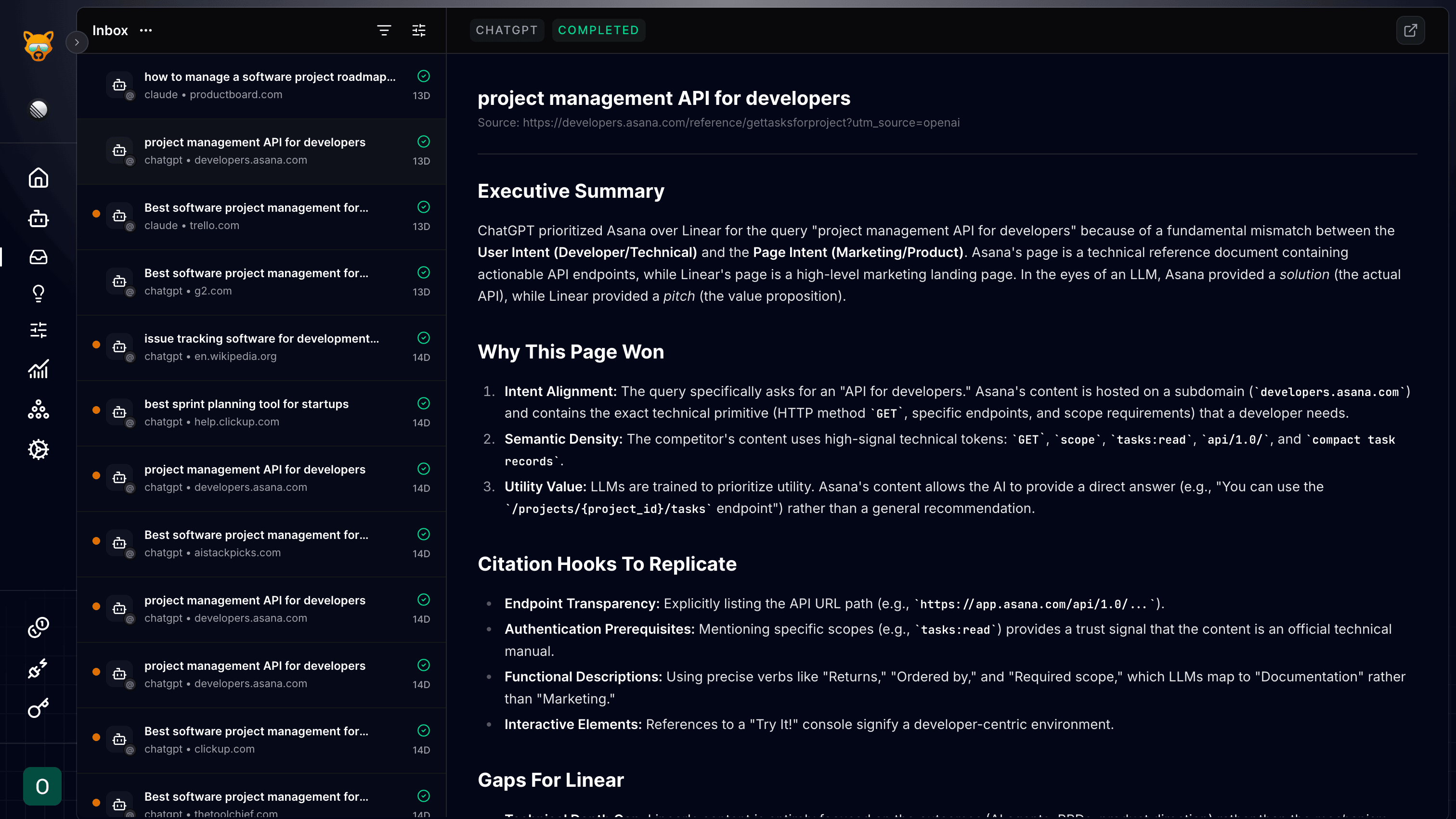 Foxcite dashboard screenshot