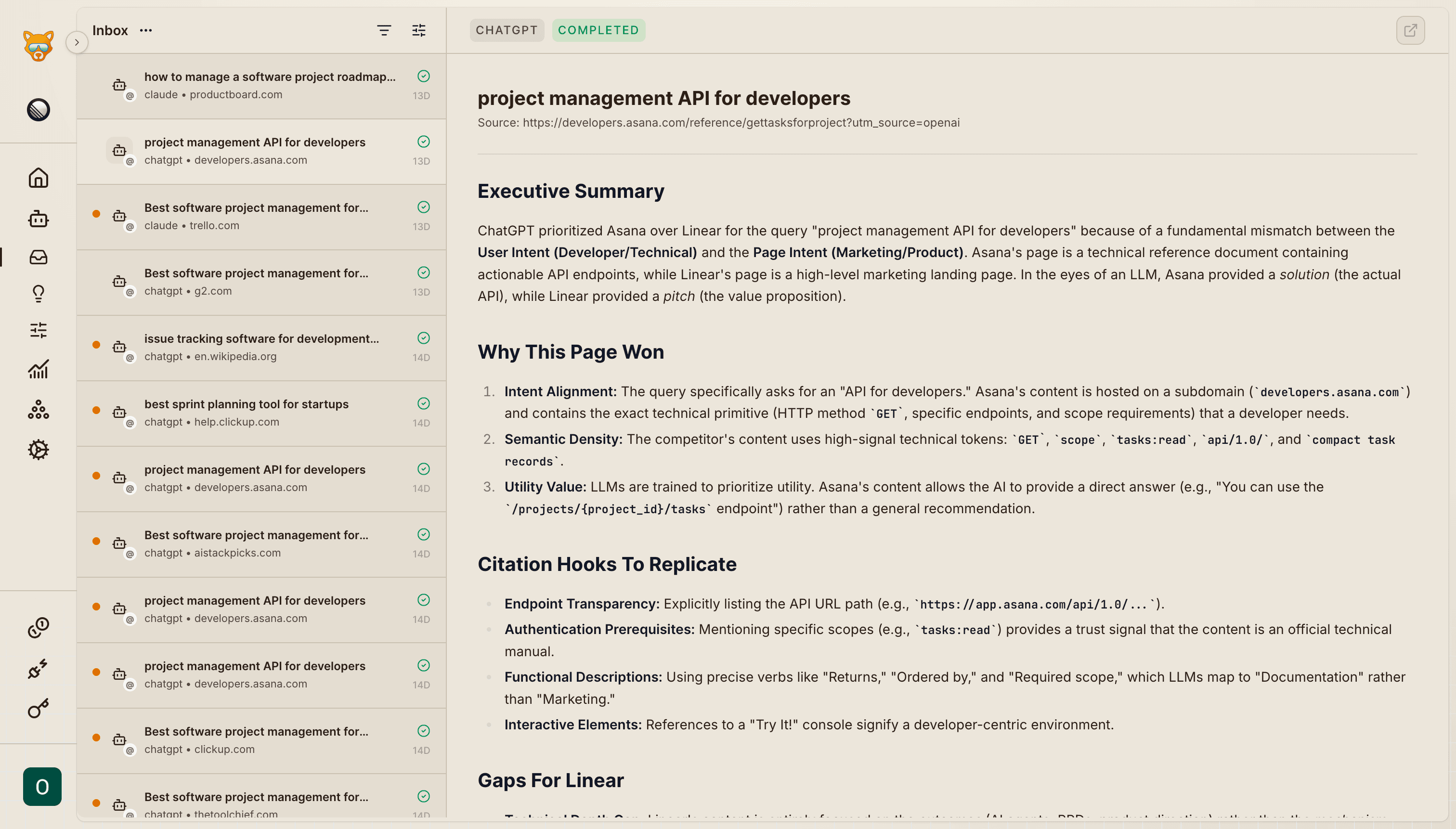 Foxcite dashboard screenshot